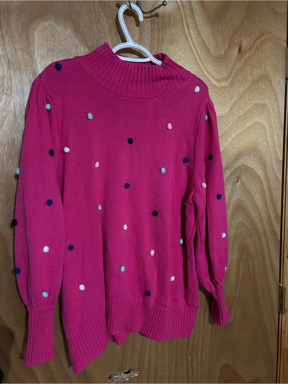 crown & ivy Hot Pink Mock Neck Pom-Pom Sweater